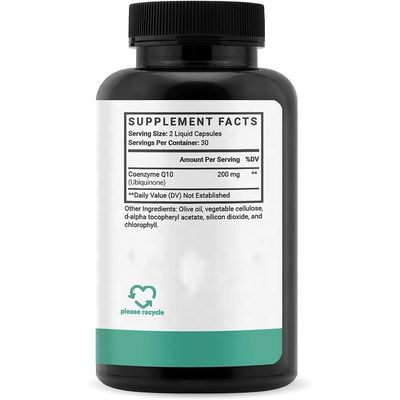 OEM CoQ10 Supplement Coenzyme Q10 200mg Capsules Ubiquinol Powder Capsules Coq10 Softgel Vegan Heart Health Energy Booster