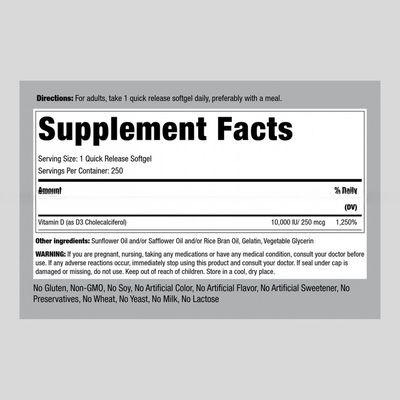 Factory supplement High Potency Vitamin D3, 10,000 IU soft capsule for supplement