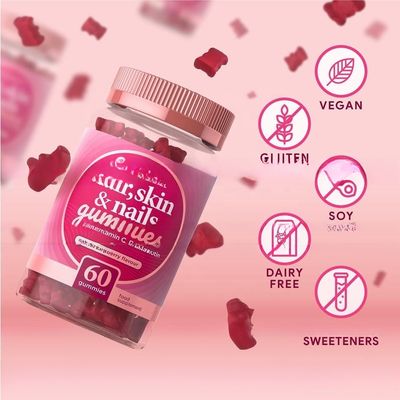 Women Vegan Private label Beauty Skin Care Hair &amp; Skin &amp; Nail Vitamin C Biotin Collagen Hyaluronic Acid Gummies